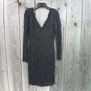 MOLLY MALLOY FOR ALL THAT JAZZ BLACK LACE MIDI DRESS 8 ZIP V NECK VINTAGE Y2K